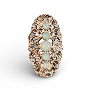 Vintage Art Deco Style Filigree Statement Ring | Seafoam Cabochon Stones